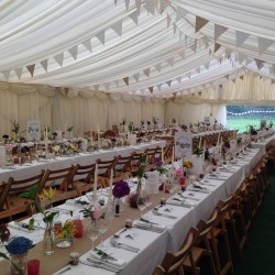 Classic bunting in a clearspan marquee built by Archers Marquees in Somerset