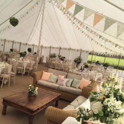 Rustic bunting in a traditional marquee built in Somerset by Archers Marquees