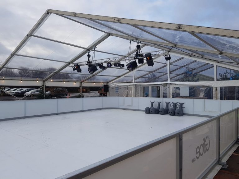 12m Clearspan marquee with clear roofs built for Avon Valley Adventure & Wildlife Park Ice Rink