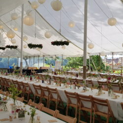 White lanterns in a traditional marquee built by Archers marquees