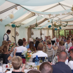 Drapes in a Clearspan Marquee at Folly Farm, built by Archers Marquees